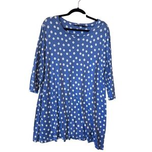 Gudrun Sjoden Polka Dot Tunic Dress Blue White Size L Pockets Organic Cotton